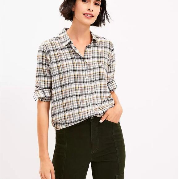 Loft Everyday Shirt in Winter Frost Plaid Flannel Medium Long Sleeve Fall Top - Picture 1 of 5